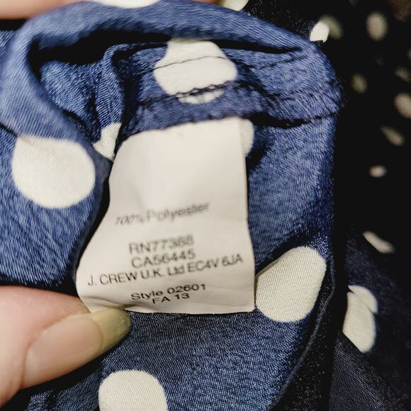 J. Crew blue polka-dot retro tie neck top Size 2 Preppy Officecore Classic - Picture 6 of 6